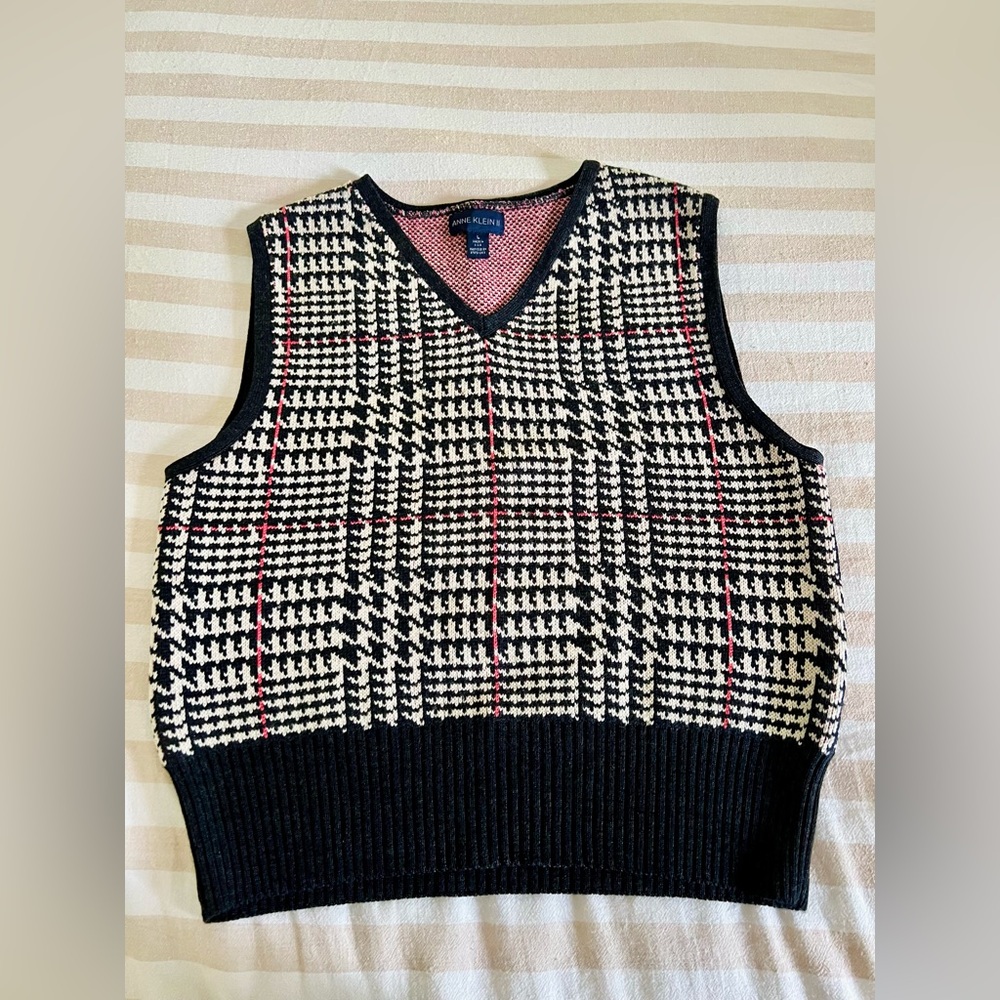 Anne Klein Black and White V-Neck Sweater Vest